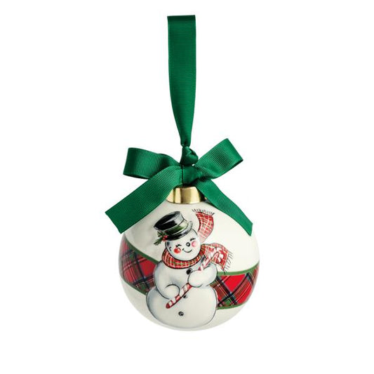Snowman Tartan Ball Ornament
