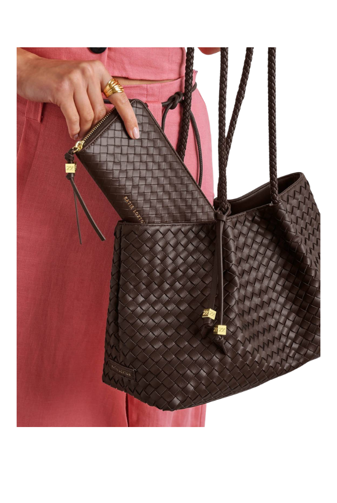 Katie Loxton | Nova Woven Texture Large Wallet in Chocolate