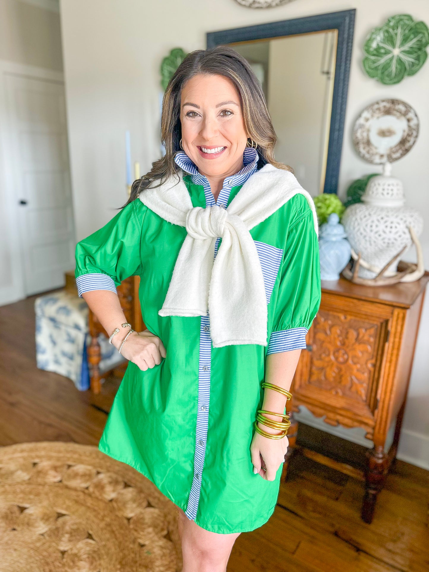 The Harbor Stripe Shirt Dress in Green