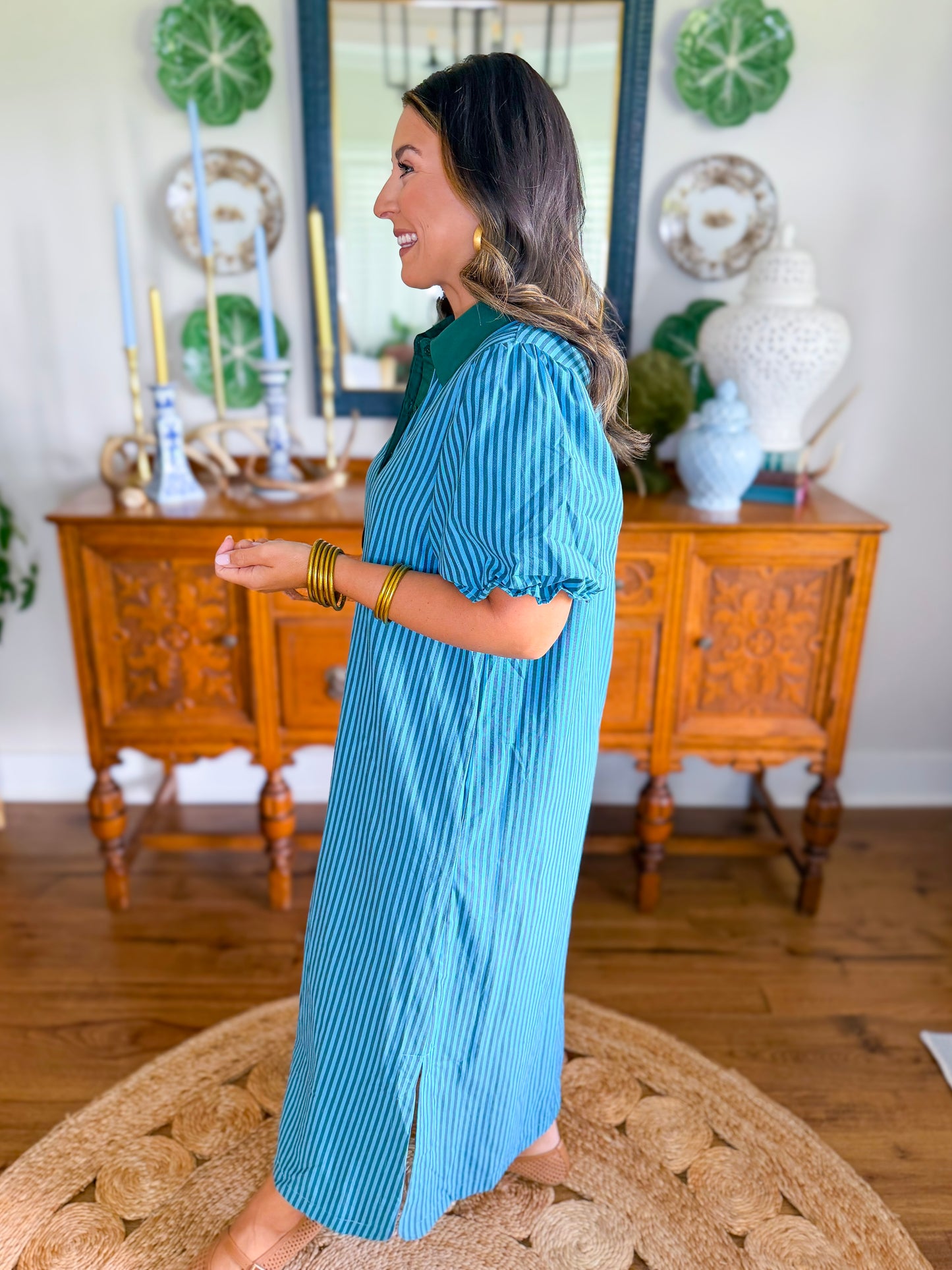 Emerald Harbor Stripe Midi Dress