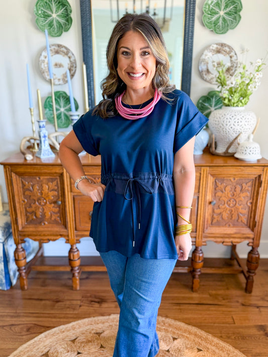 City Lights Cinched Top in Navy
