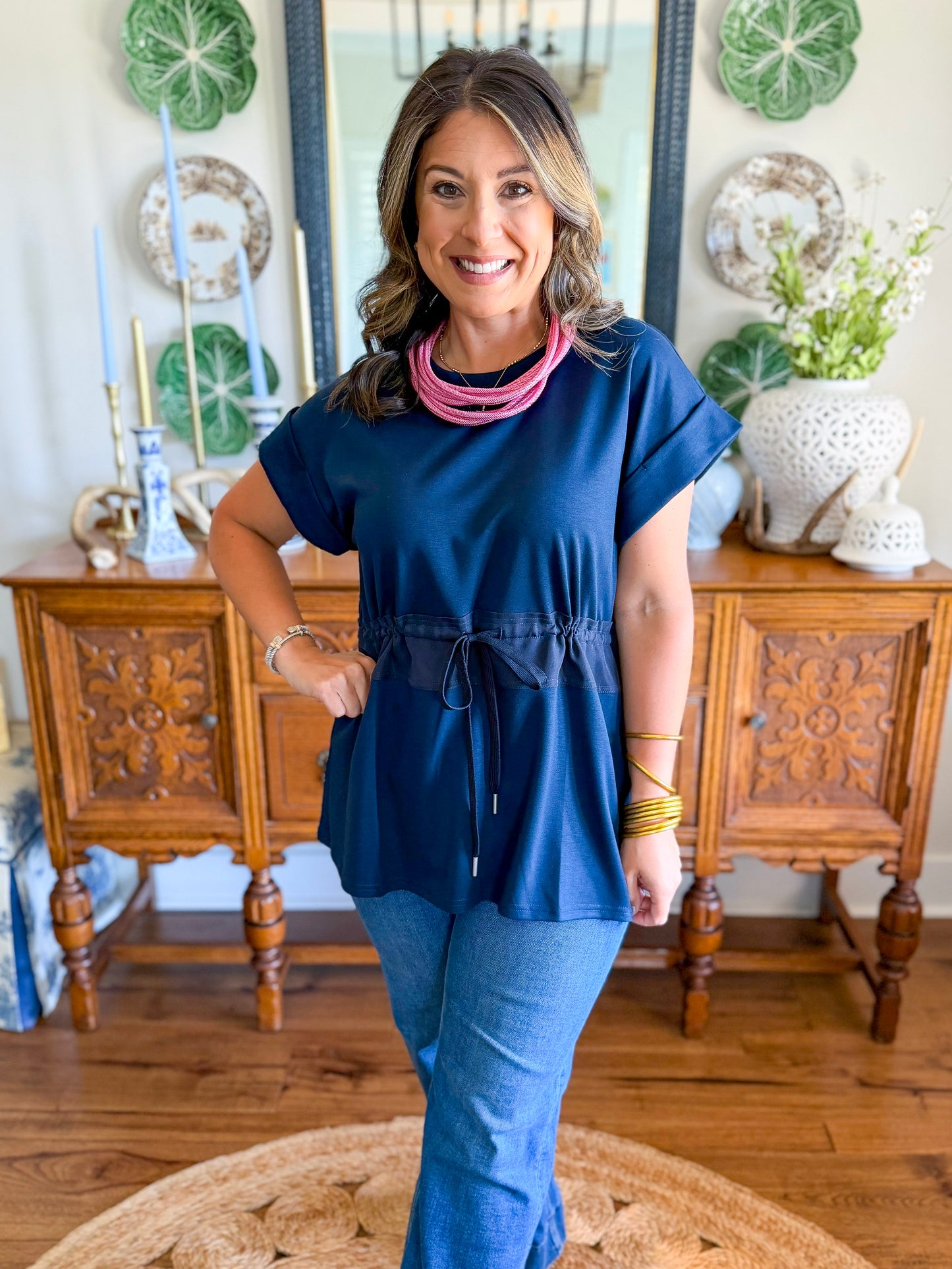 City Lights Cinched Top in Navy