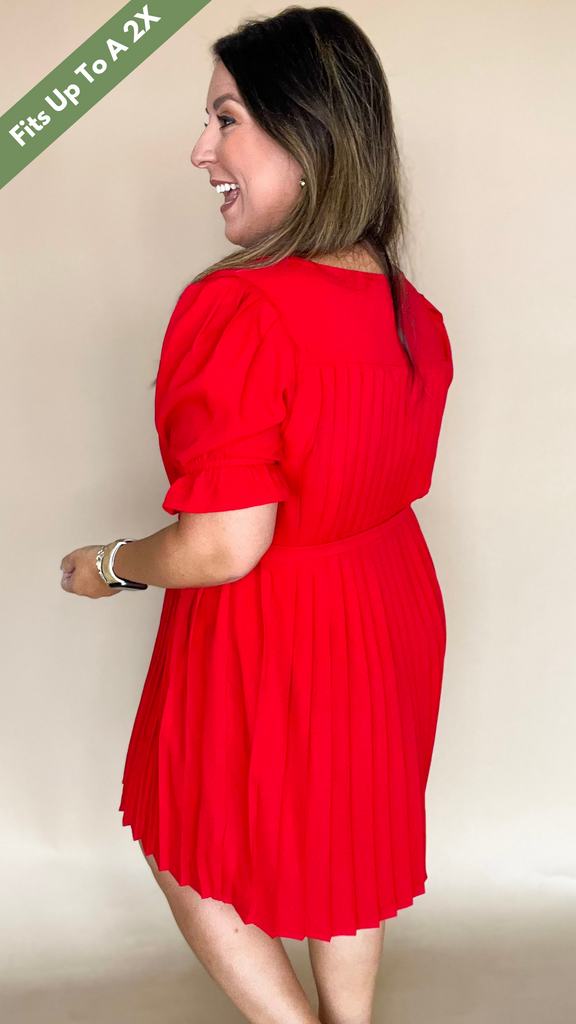Impress Me Pleated Dress in Red
