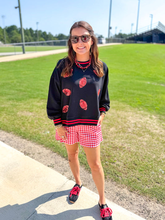 Mary Square | Millie Football Sweatshirt in Red & Black