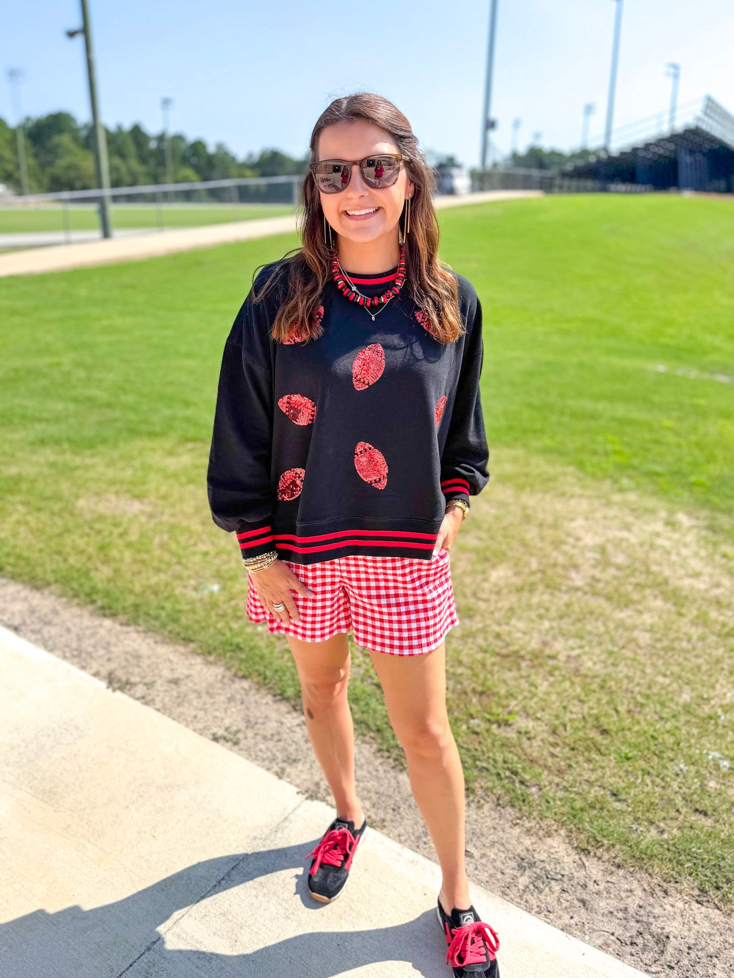 Mary Square | Millie Football Sweatshirt in Red & Black