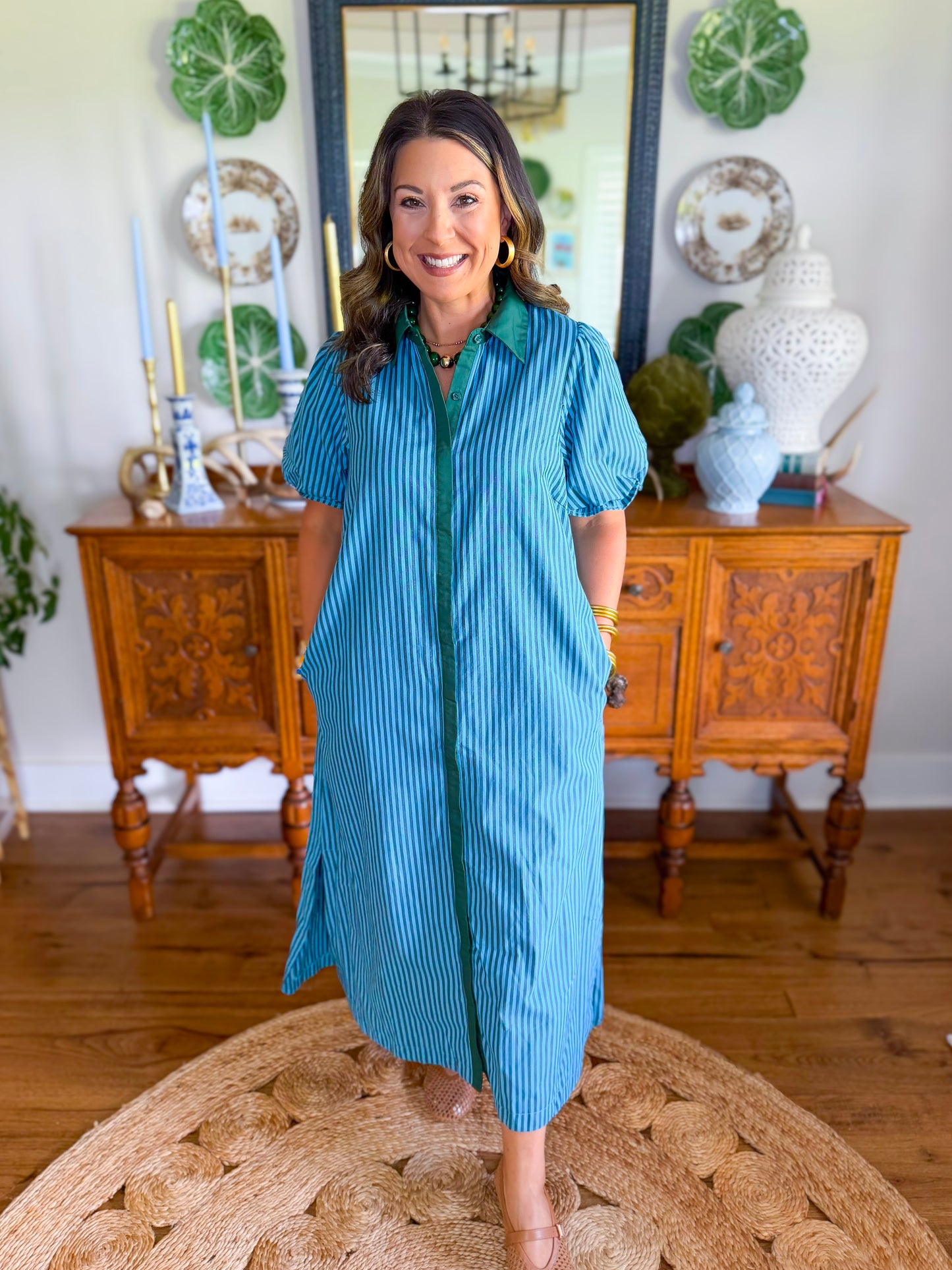 Emerald Harbor Stripe Midi Dress
