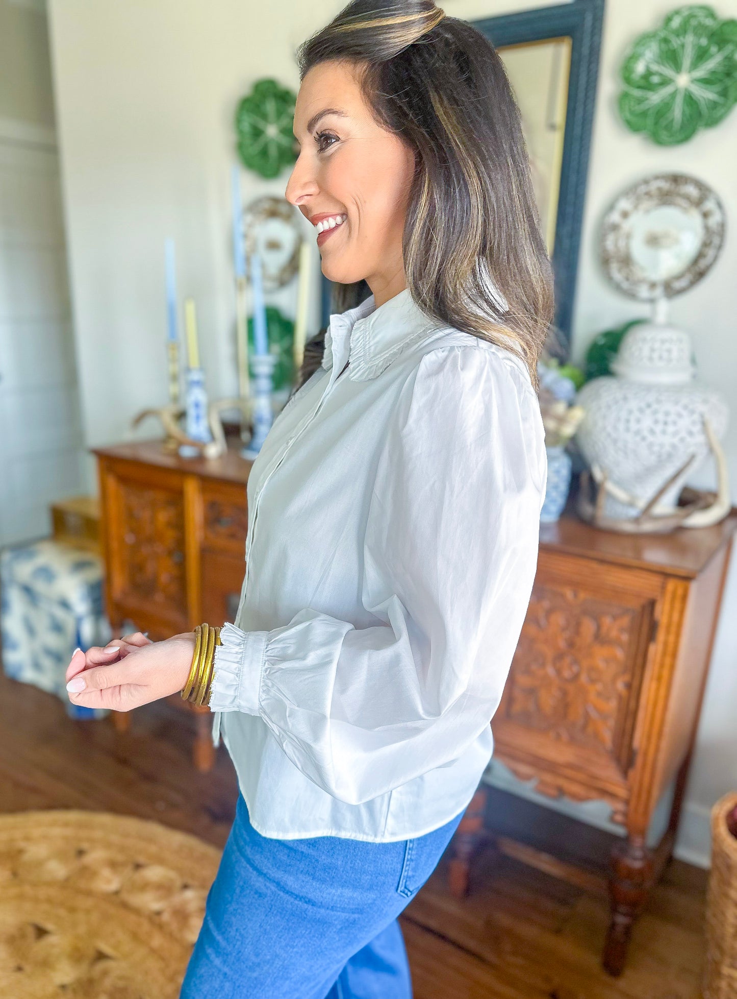 The Charlotte Ruffle Collar Top in White
