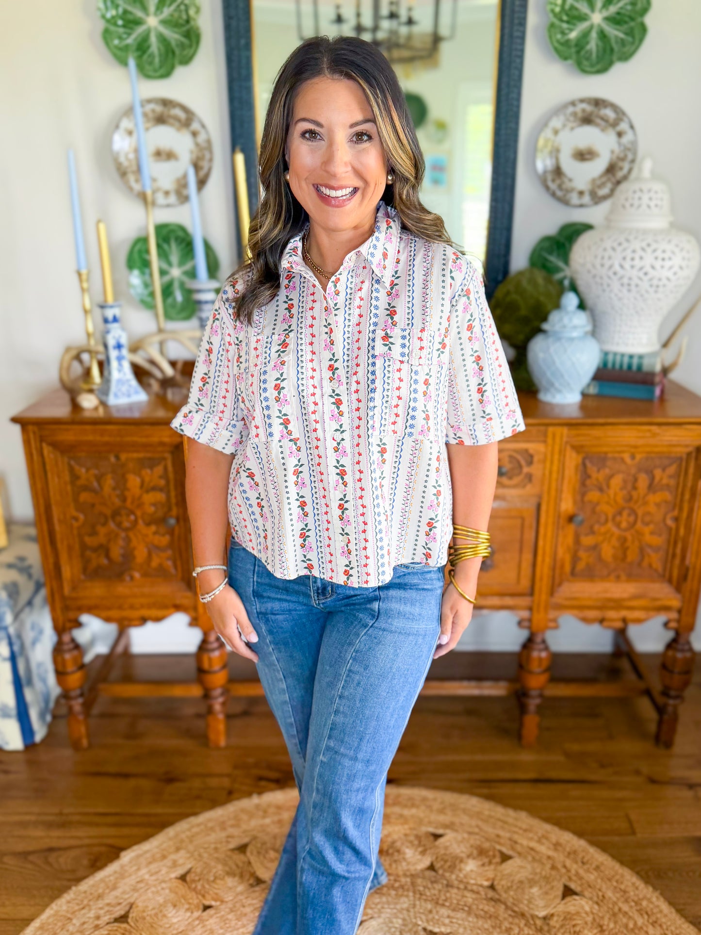 Karlie | French Multi Floral Pocket Top