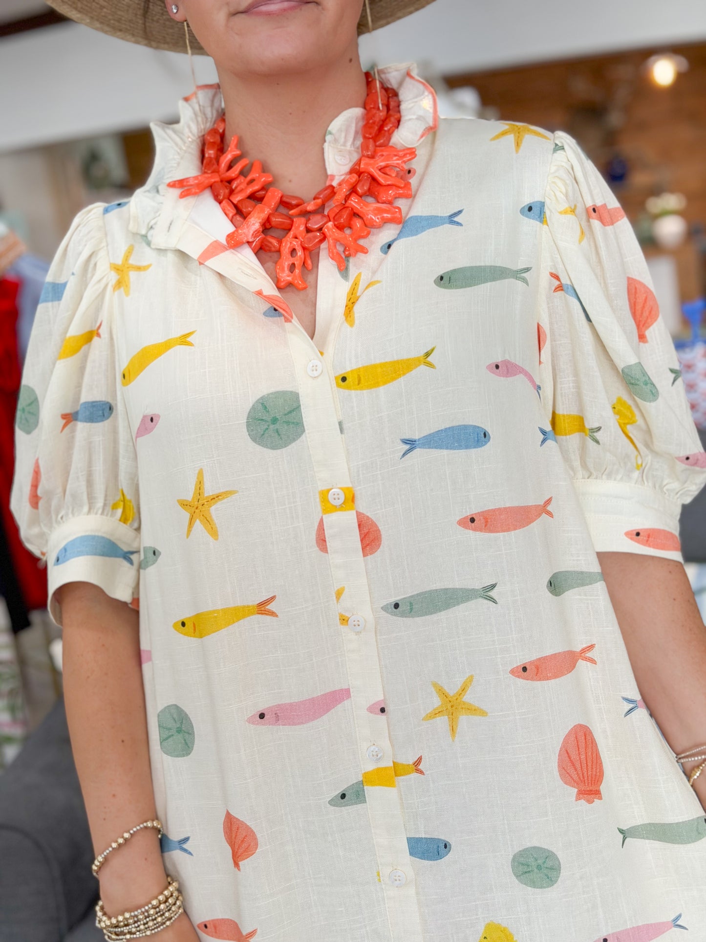Karlie | Multi Fish Ruffle Collar Maxi Dress