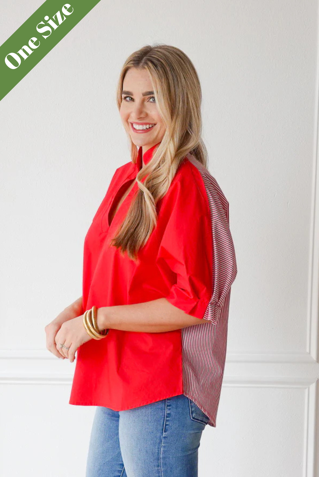 Caryn Lawn Caroline Contrast Top Red Stripe