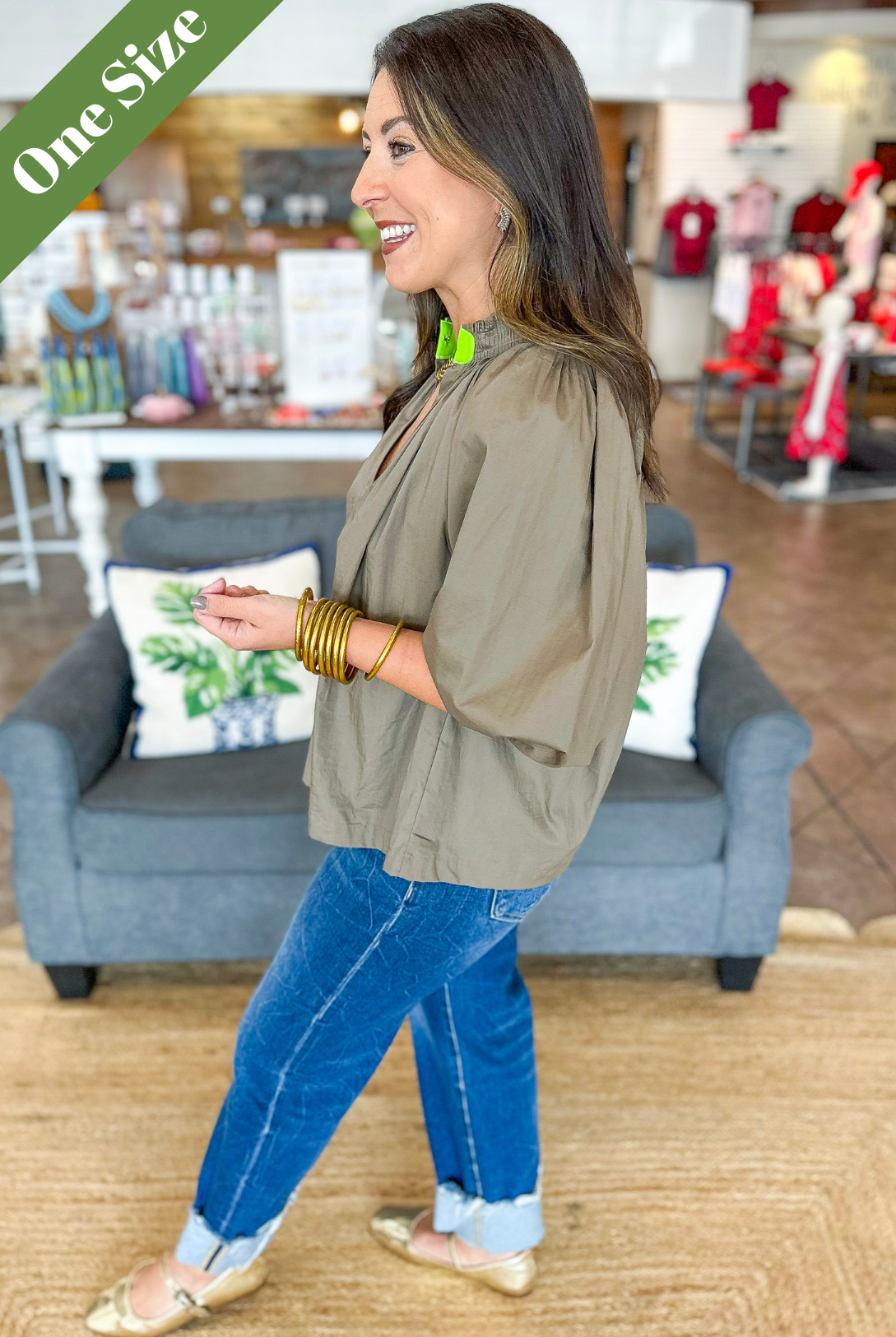 Caryn Lawn Camille Top Taupe and Neon