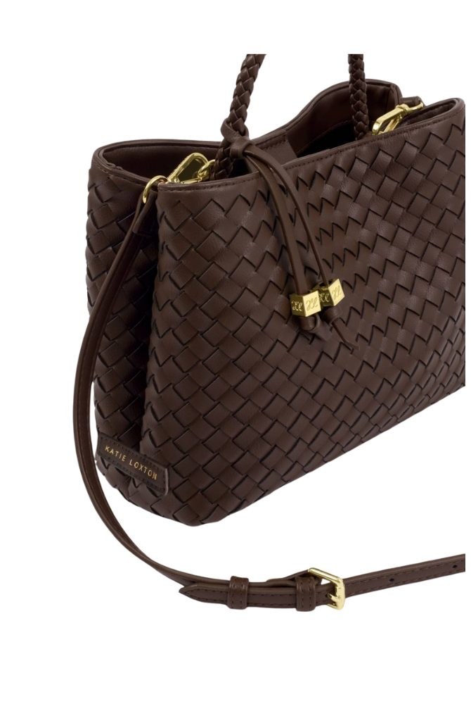 Katie Loxton | Nova Hand Woven Top Handle Bag in Chocolate