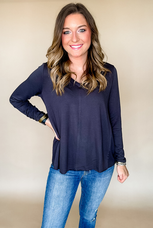 Mud Pie Dempsey Long Sleeve Tee in Black
