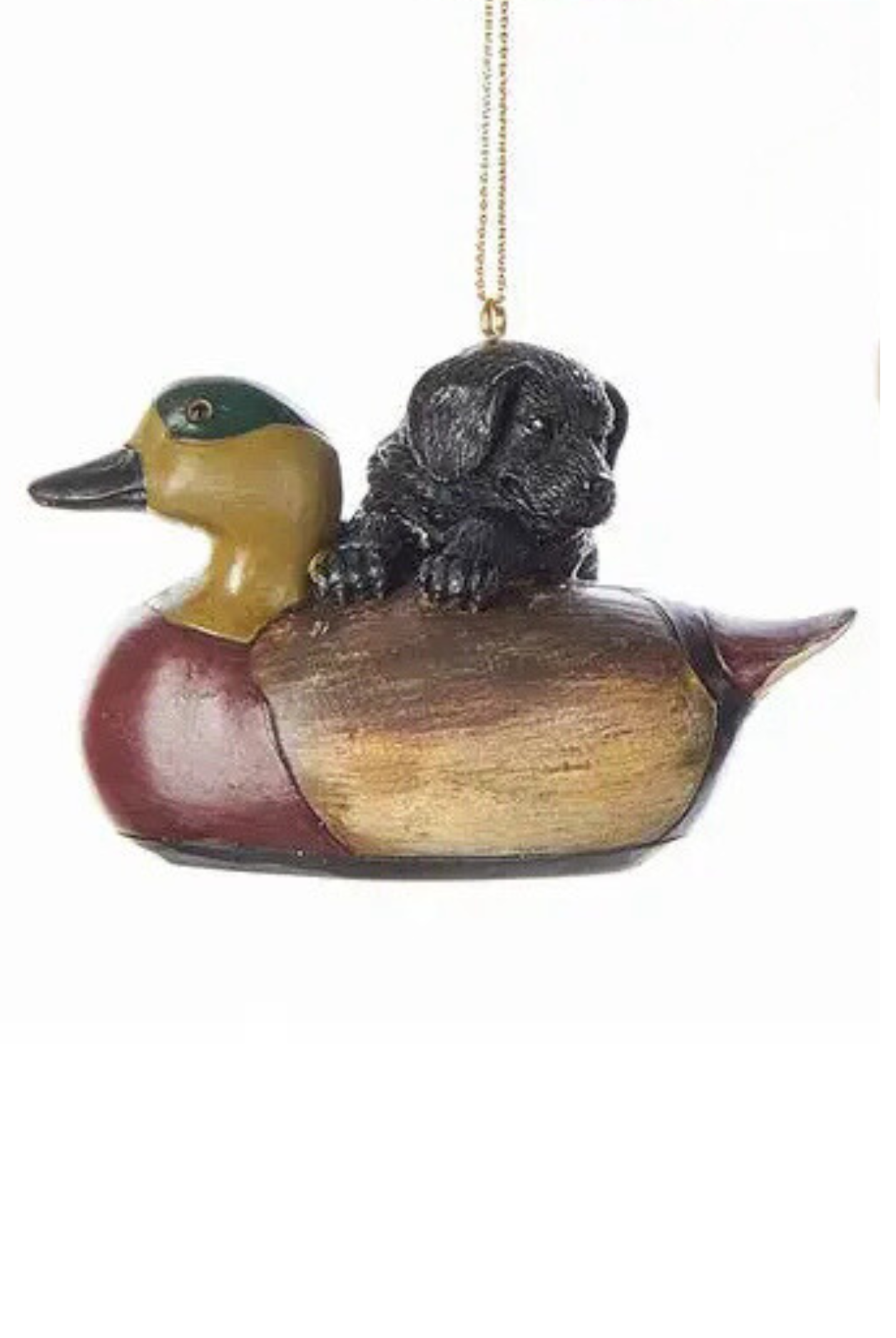 Resin Duck Decoy with Black Lab Ornament