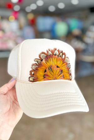 Ivory Feathered Trucker Hat - Madeline