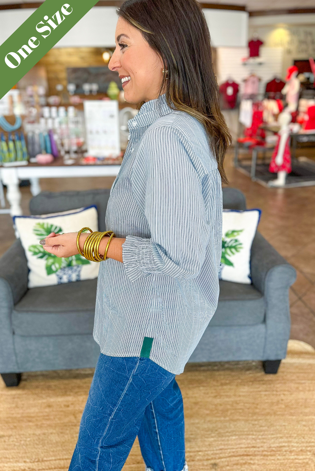 Caryn Lawn Kimberly Top Forest Stripe
