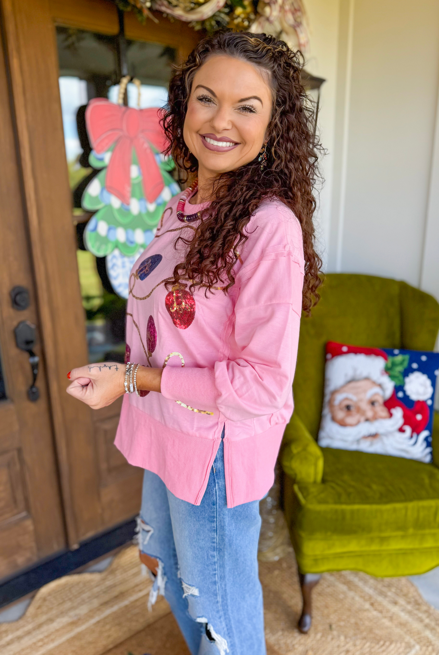 Holiday Lights Sweatshirt in Pink