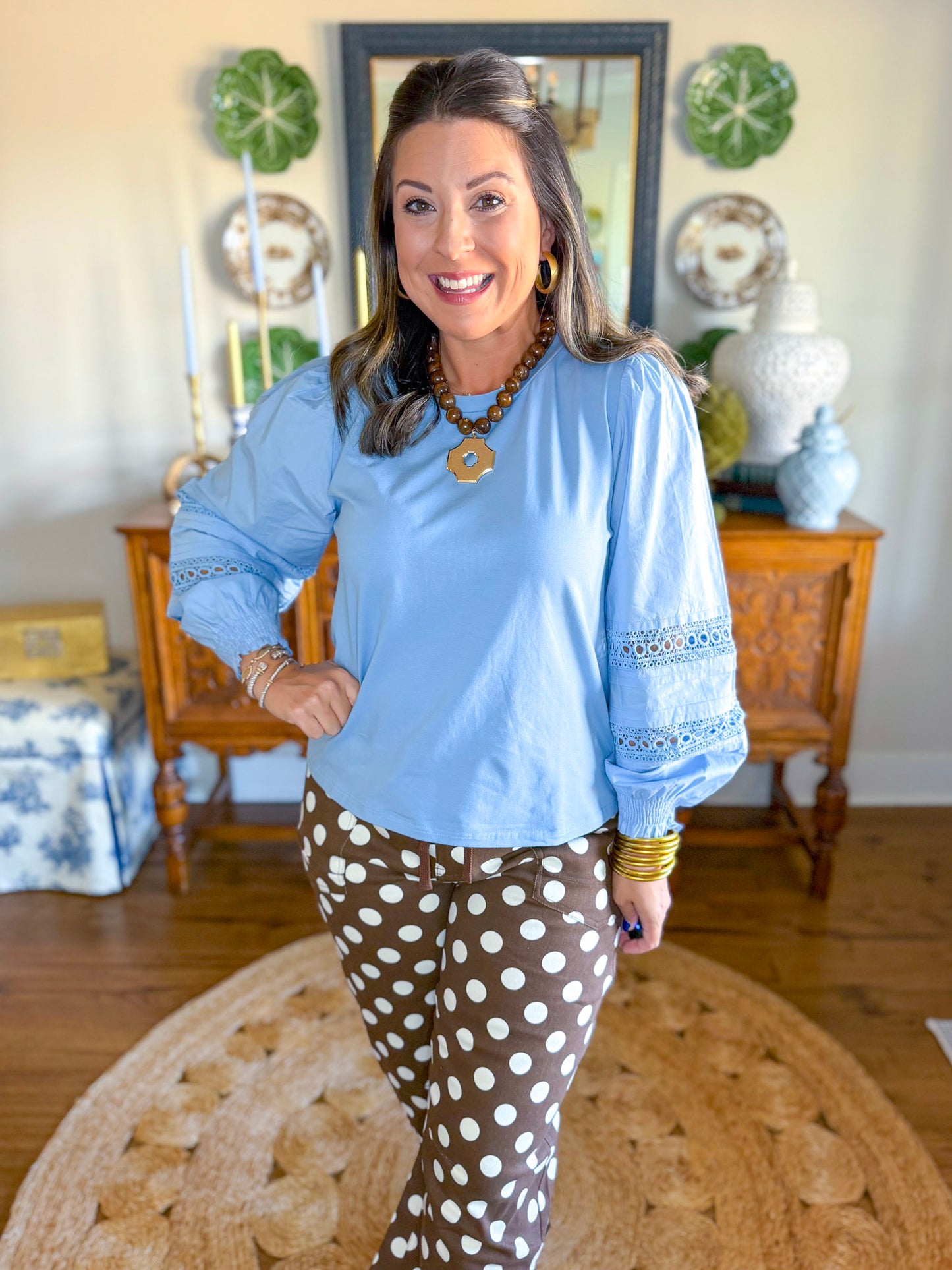 Laurel Lane Eyelet Top in Denim