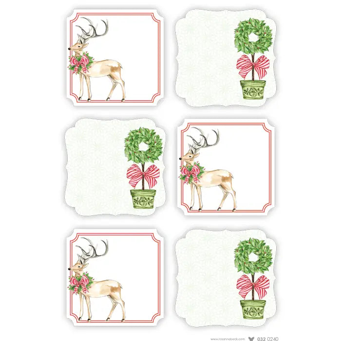 Deer with Holly and Red Bow Holly Topiary Sticker Sheets