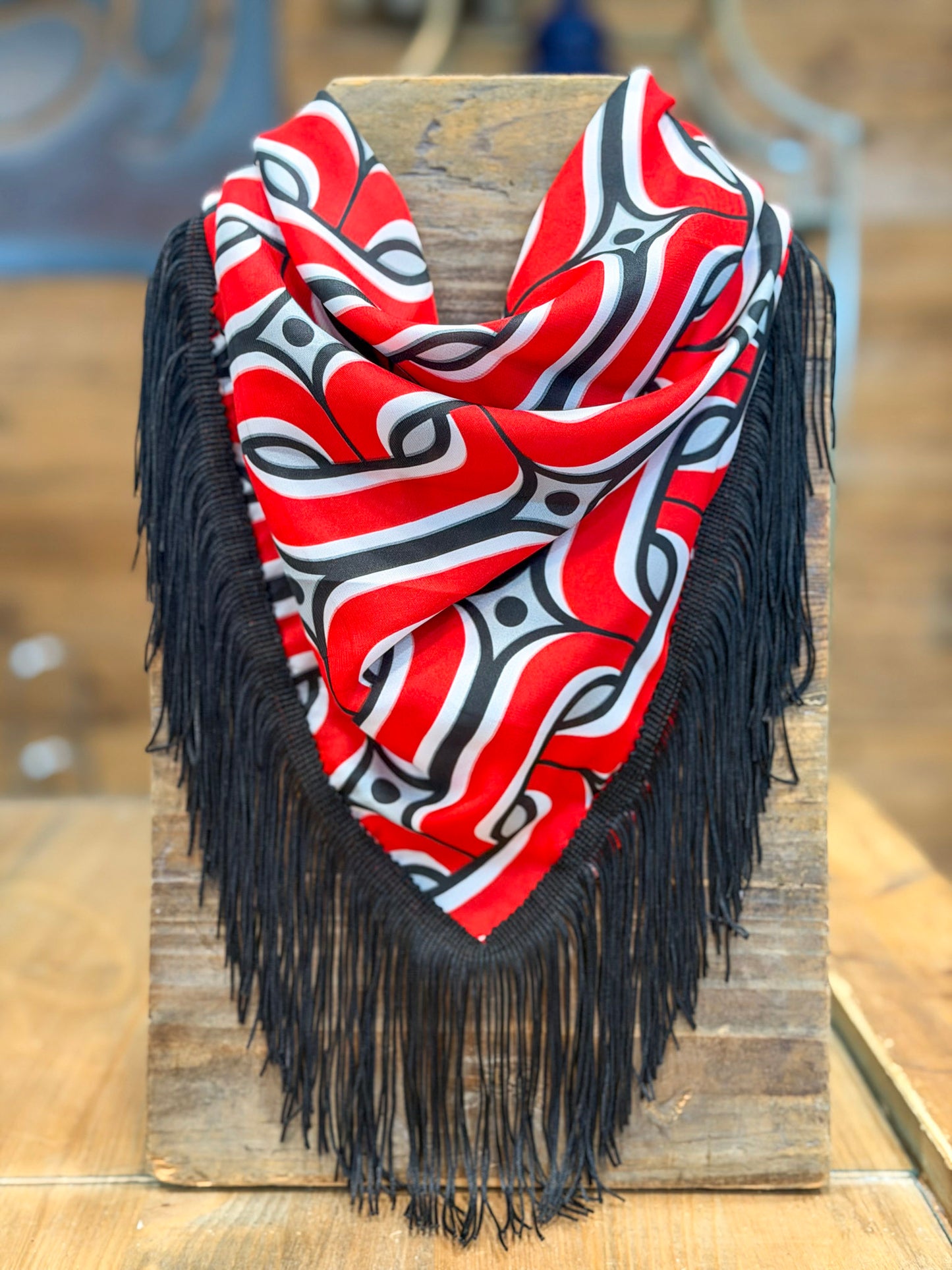 Game Day Fringe Scarf in Red & Black