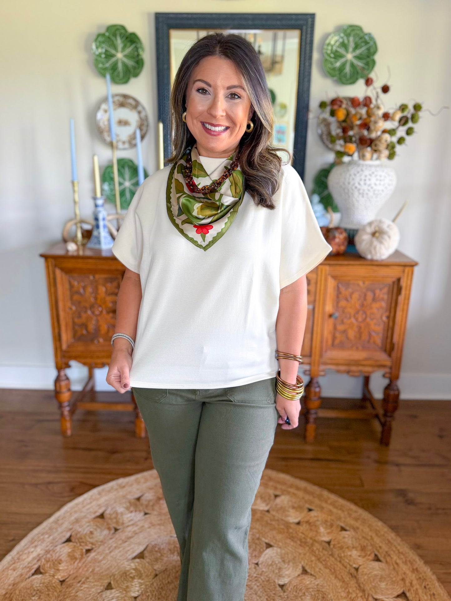 Arden Mock Neck Top in Ivory