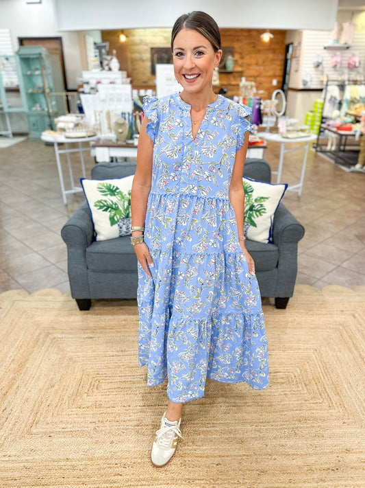 Mary Square Kari Dress | Pretty Petals Blue