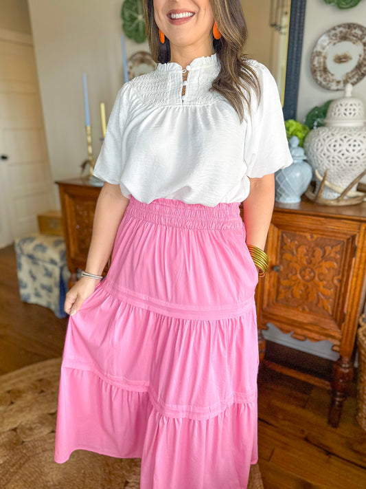 The Sadie Midi Skirt in Pink