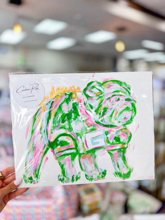 Caroline Barksdale Original Painting - Green Multi Standing Bulldog