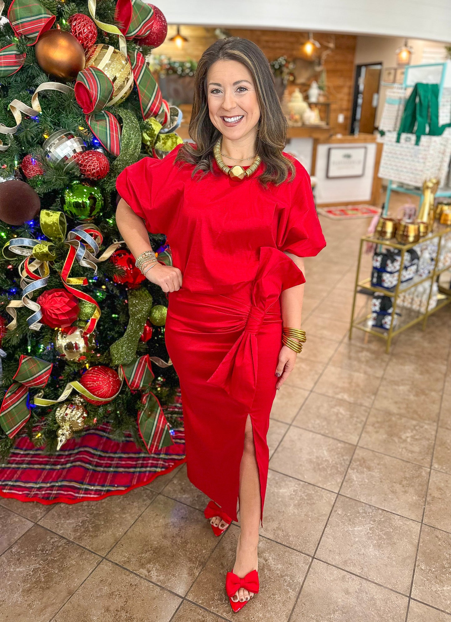 Adrienne Margot Taffeta Set in Red