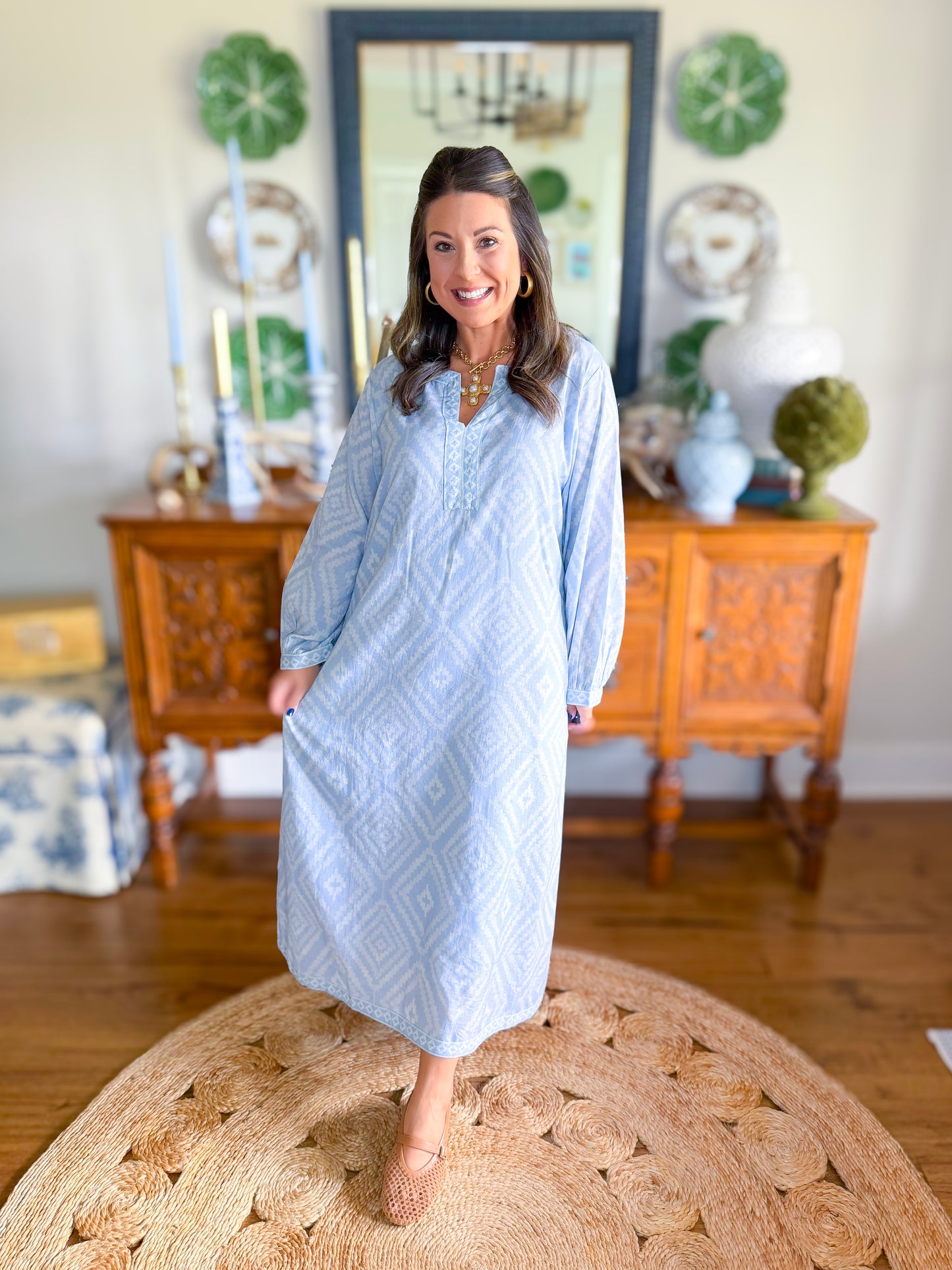 Victoria Dunn | Quinn Maxi Dress in Sky Mosaic