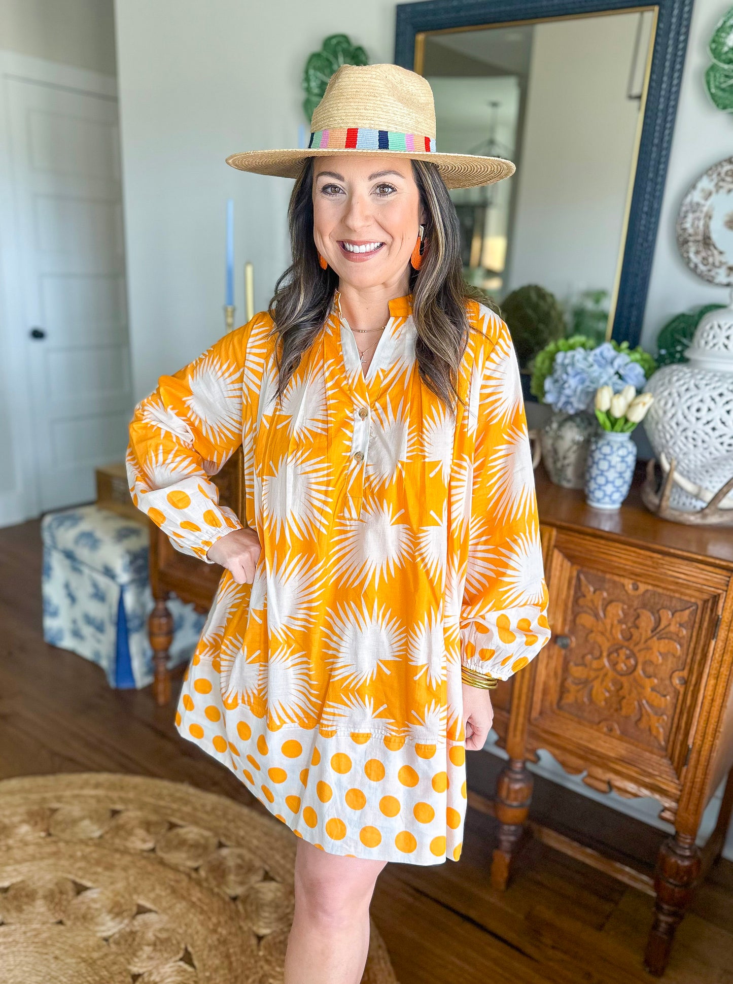 Sunshine Tienda | Gold Palm Geo with Gold Dot Lilly Dress