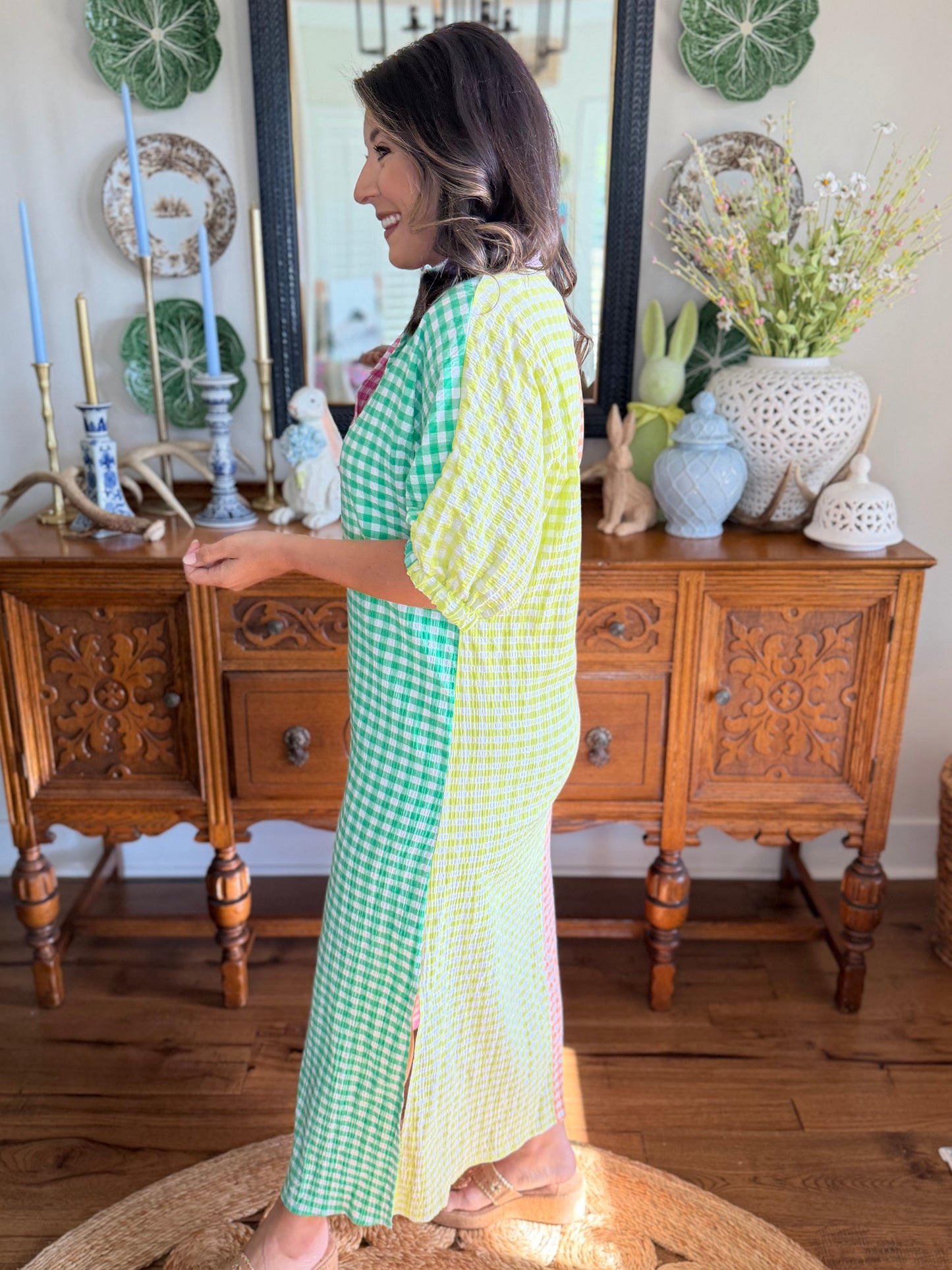 Blakely Gingham Midi Dress in Multi