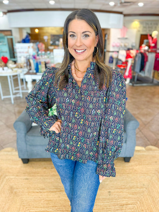 Rosewood Blooms Top in Navy