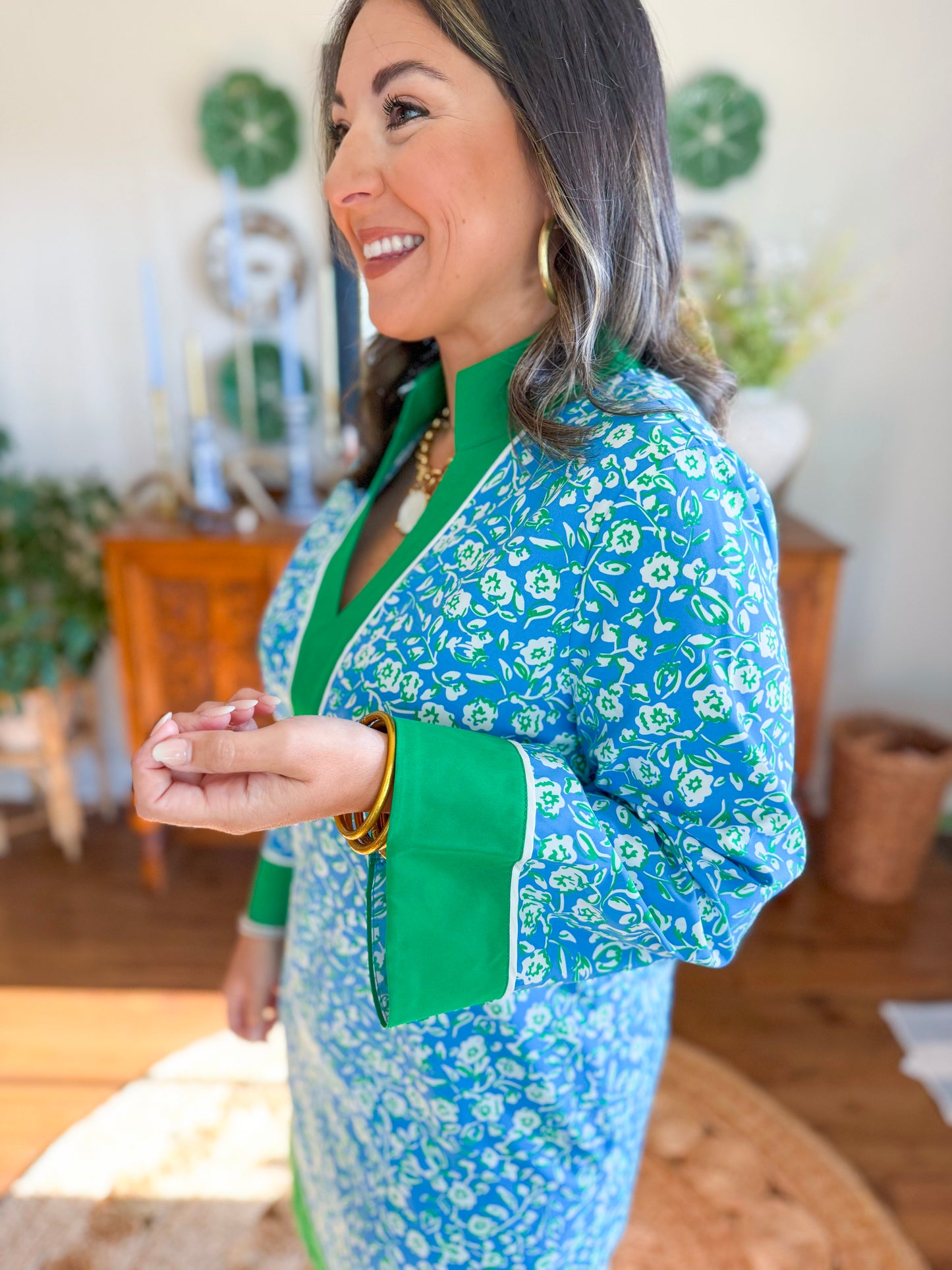 Mary Square I Brenda Dress in Meadow Line Blue