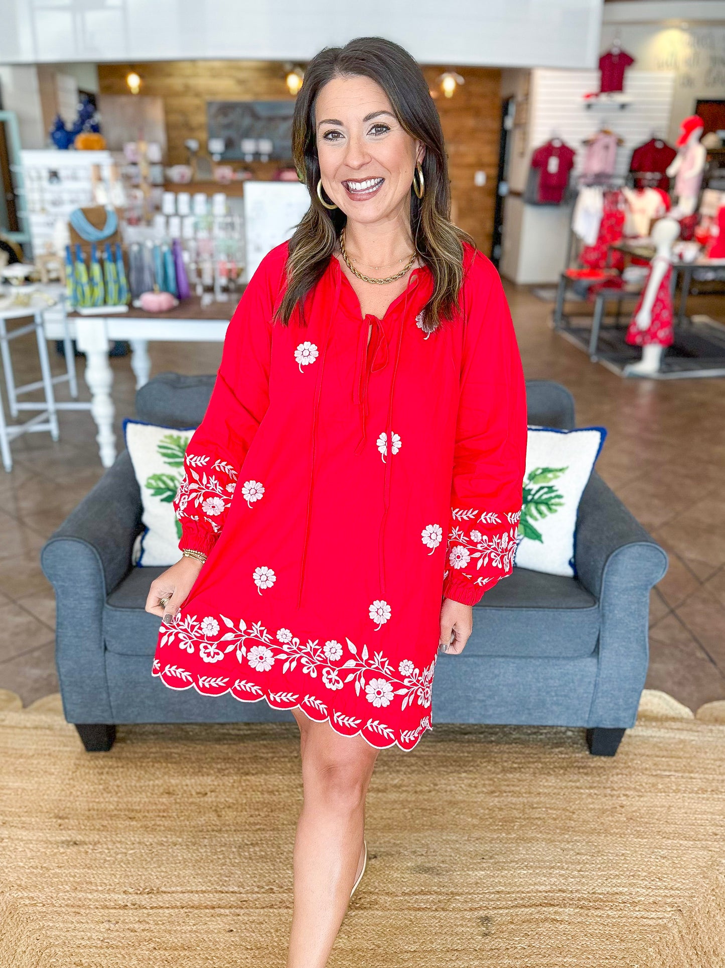 Harvest Petals Mini Dress in Red