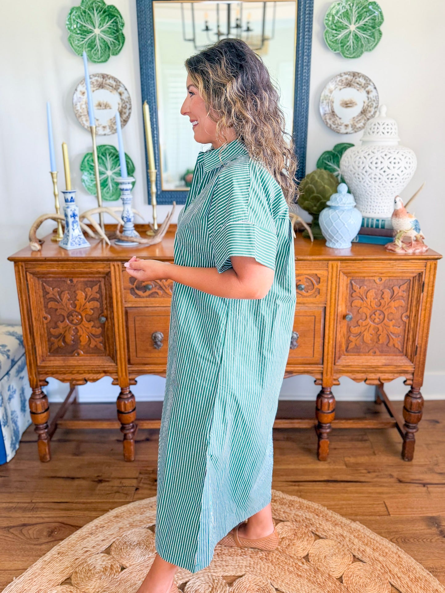 The Lexington Stripe Dress in Hunter Green