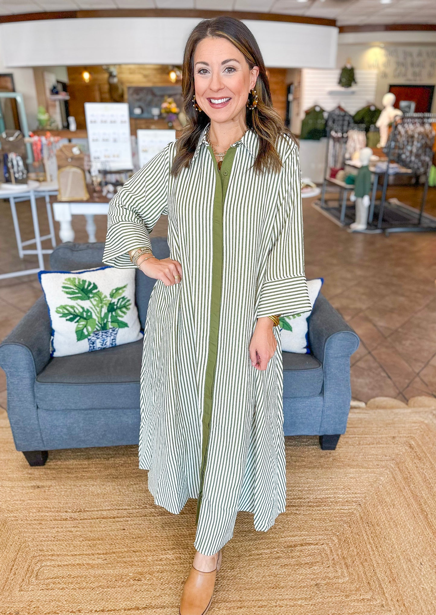 Autumn Lines Maxi Dress in Olive