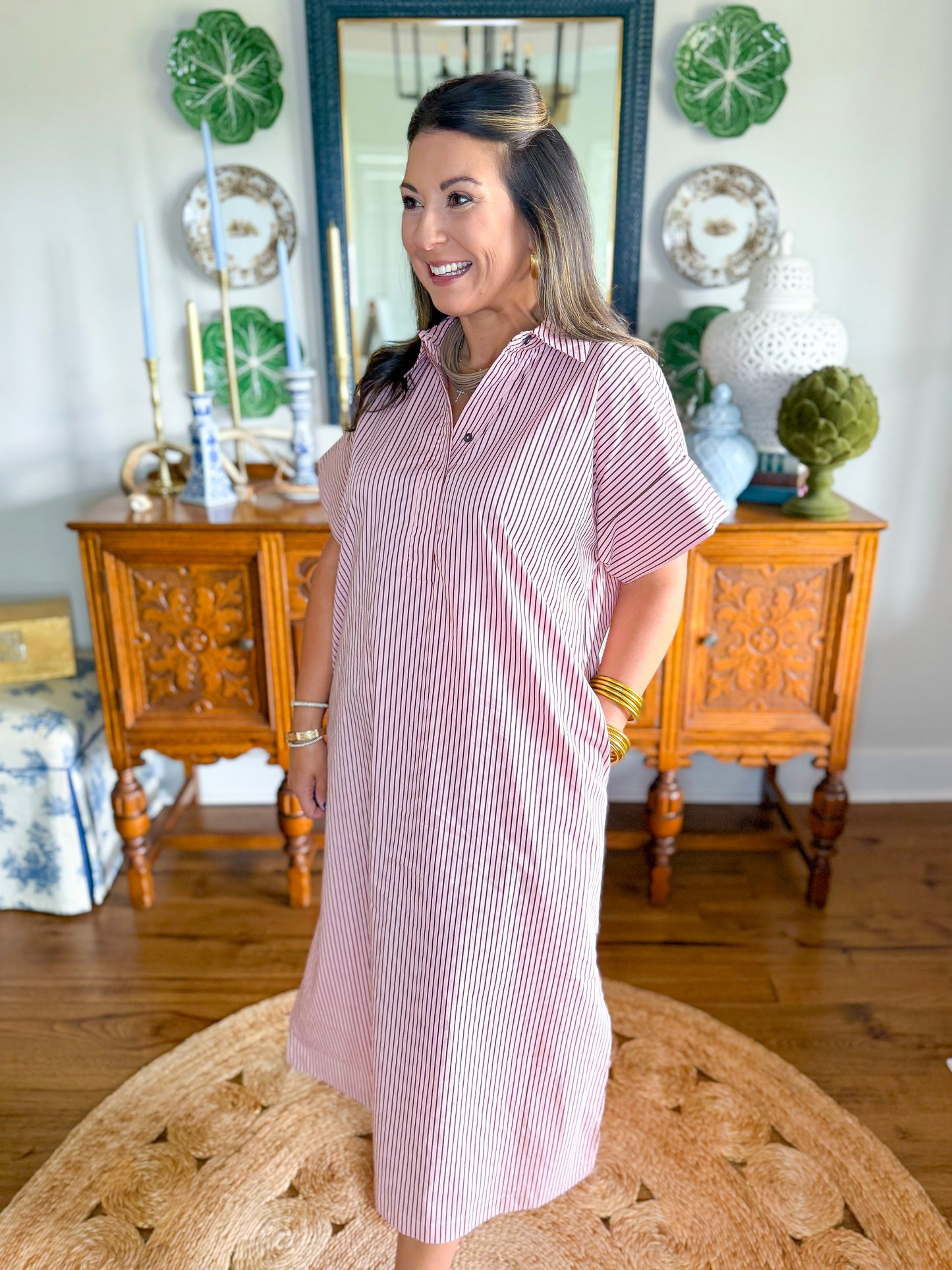 The Lexington Stripe Dress in Pink & Brown