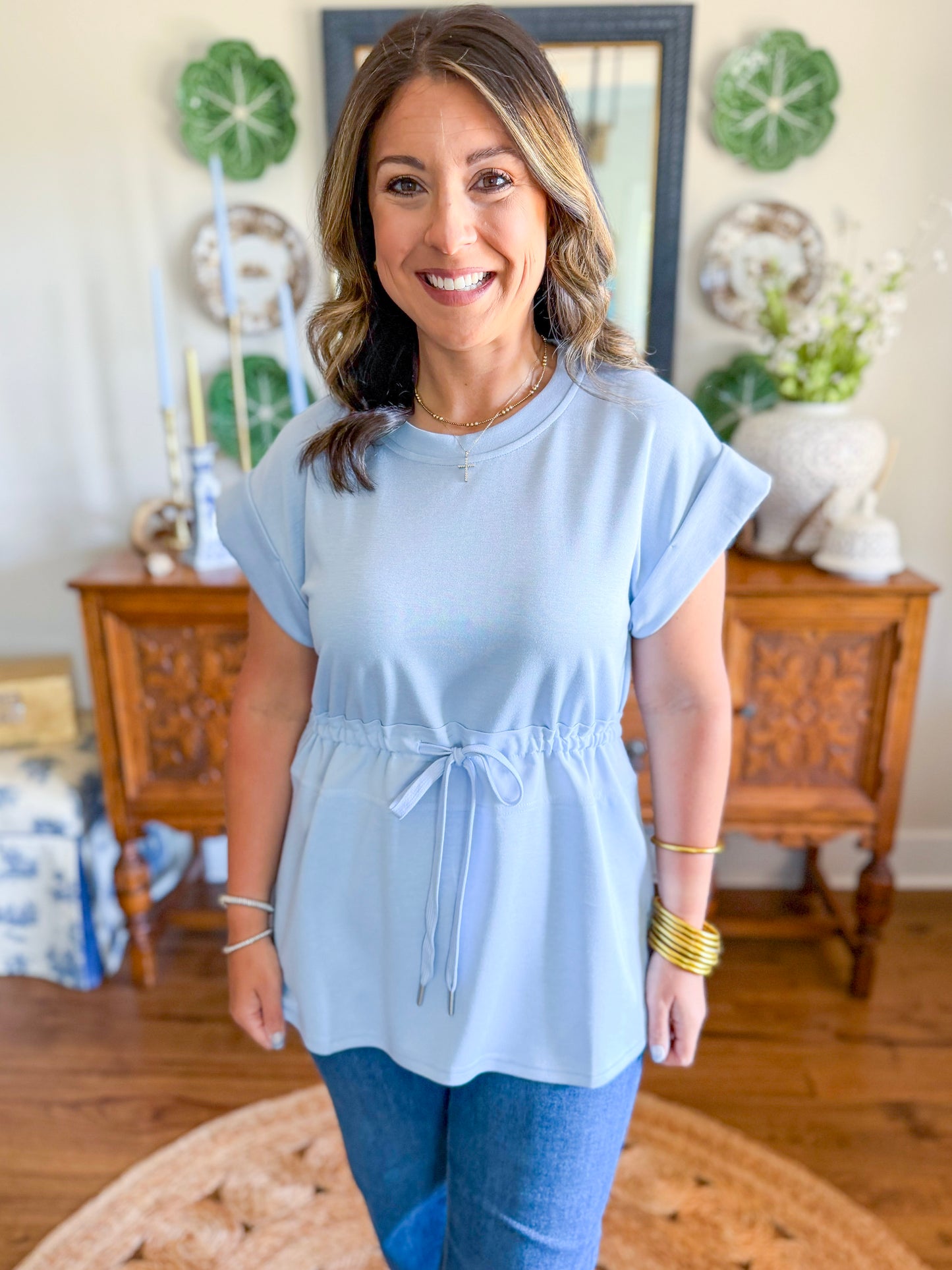 City Lights Cinched Top in Sky Blue