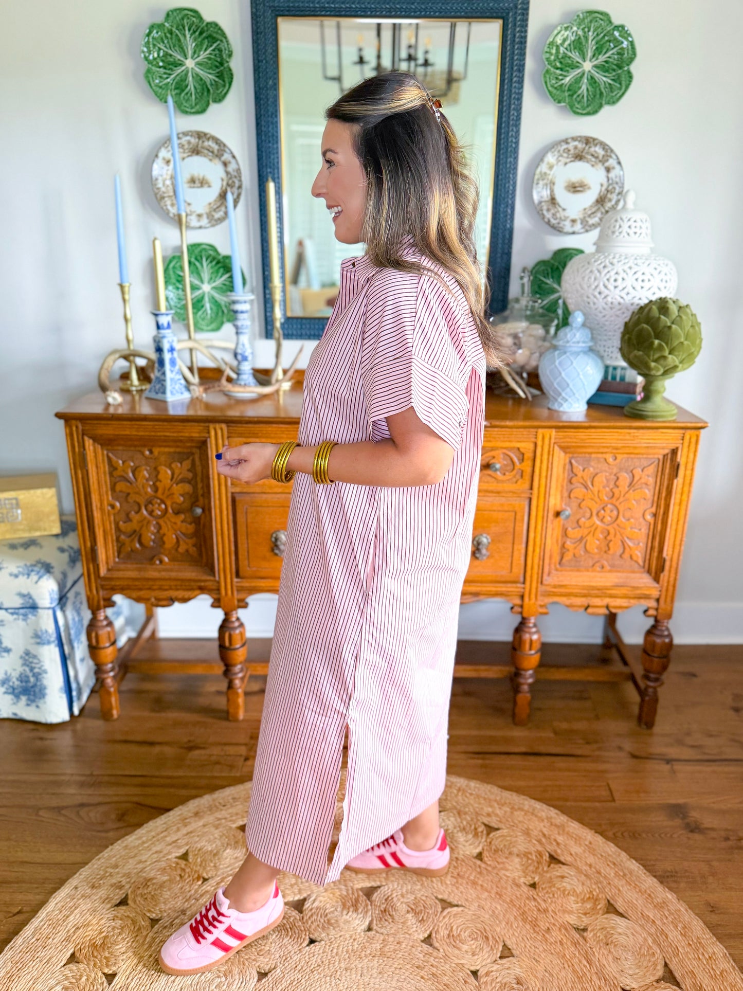 The Lexington Stripe Dress in Pink & Brown