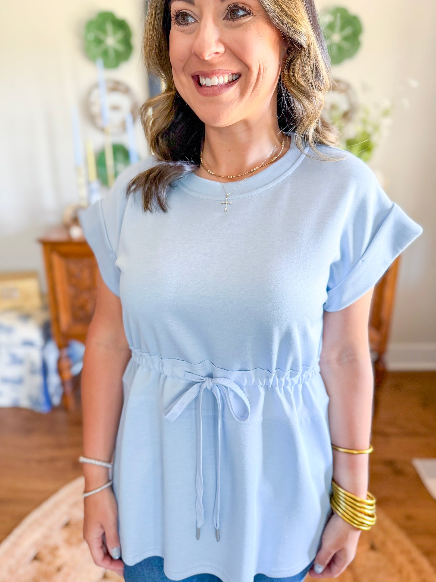 City Lights Cinched Top in Sky Blue
