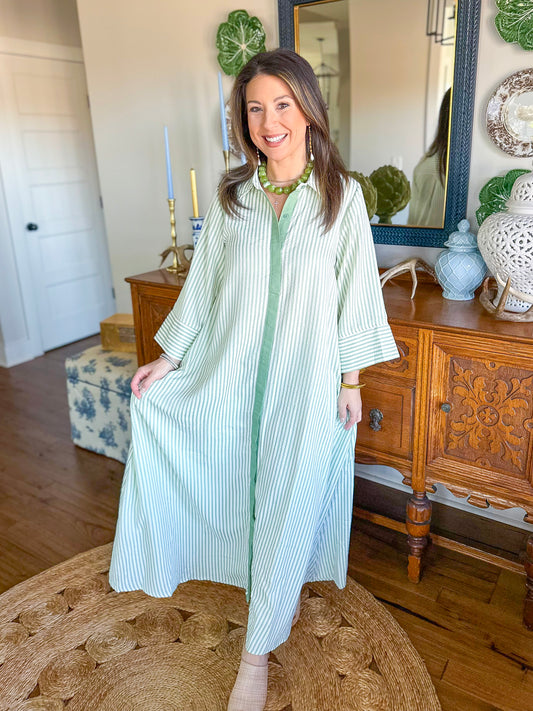 The Caroline Stripe Dress in Sage