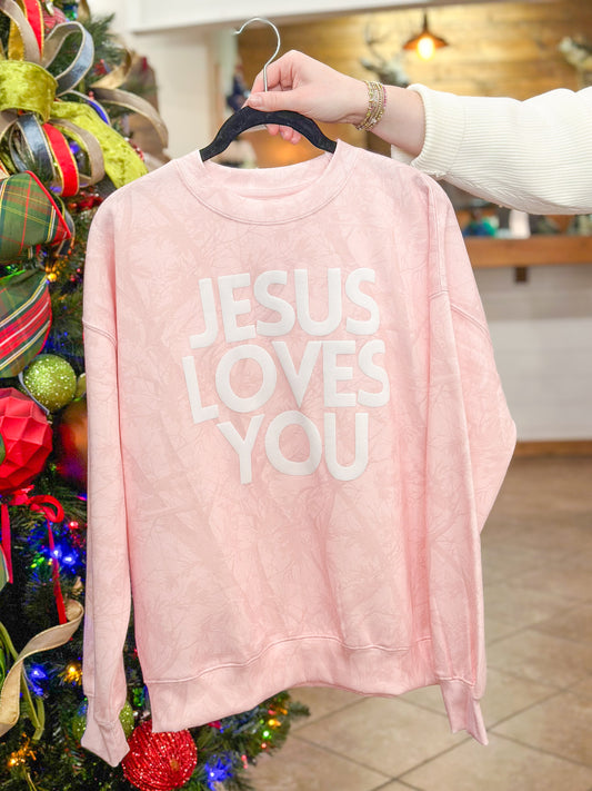 Jesus Loves You Pink Camo Sweatshirt