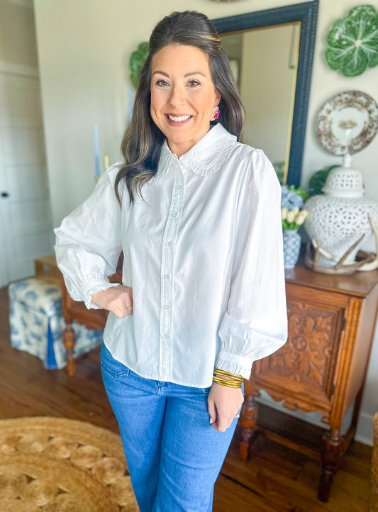 The Charlotte Ruffle Collar Top in White