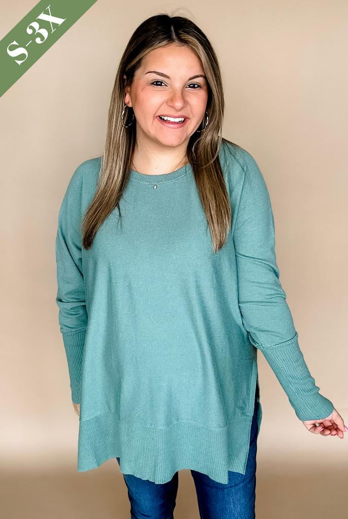 Back to Basic Long Sleeve Knit Sweater in Teal