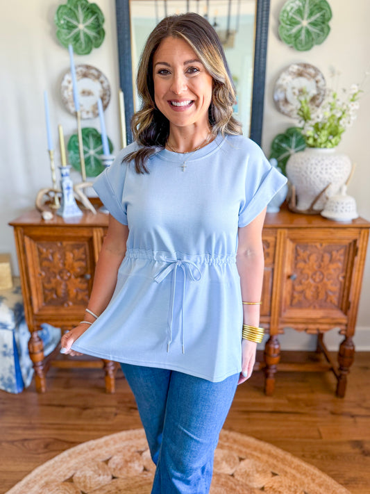 City Lights Cinched Top in Sky Blue