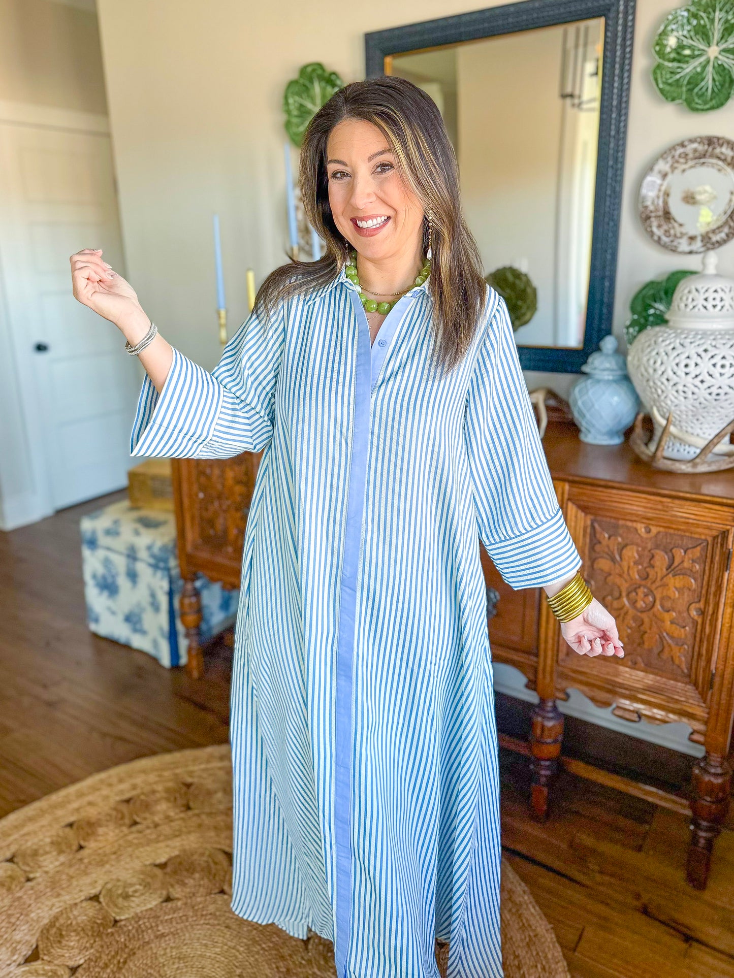 The Caroline Stripe Dress in Blue