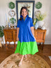 Caryn Lawn I Millie Colorblock Dress in Blue + Green