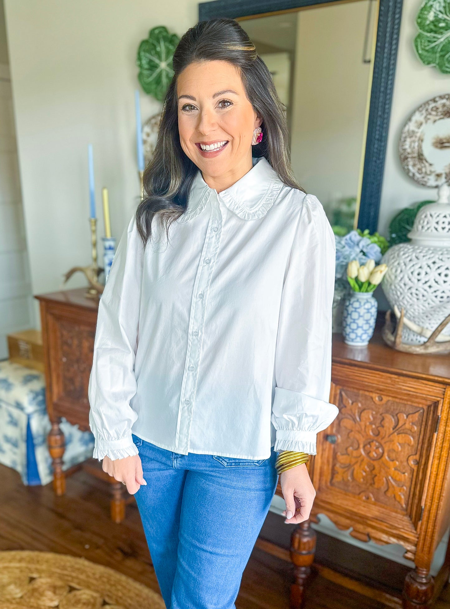 The Charlotte Ruffle Collar Top in White