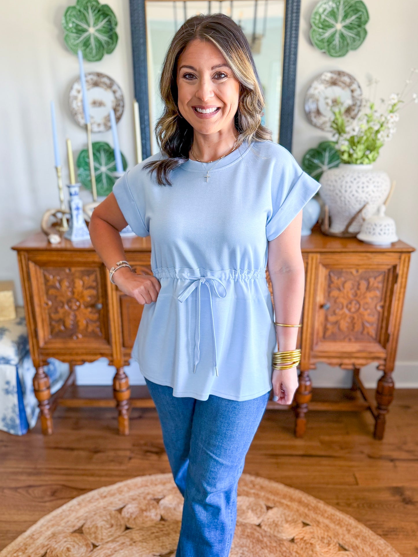 City Lights Cinched Top in Sky Blue